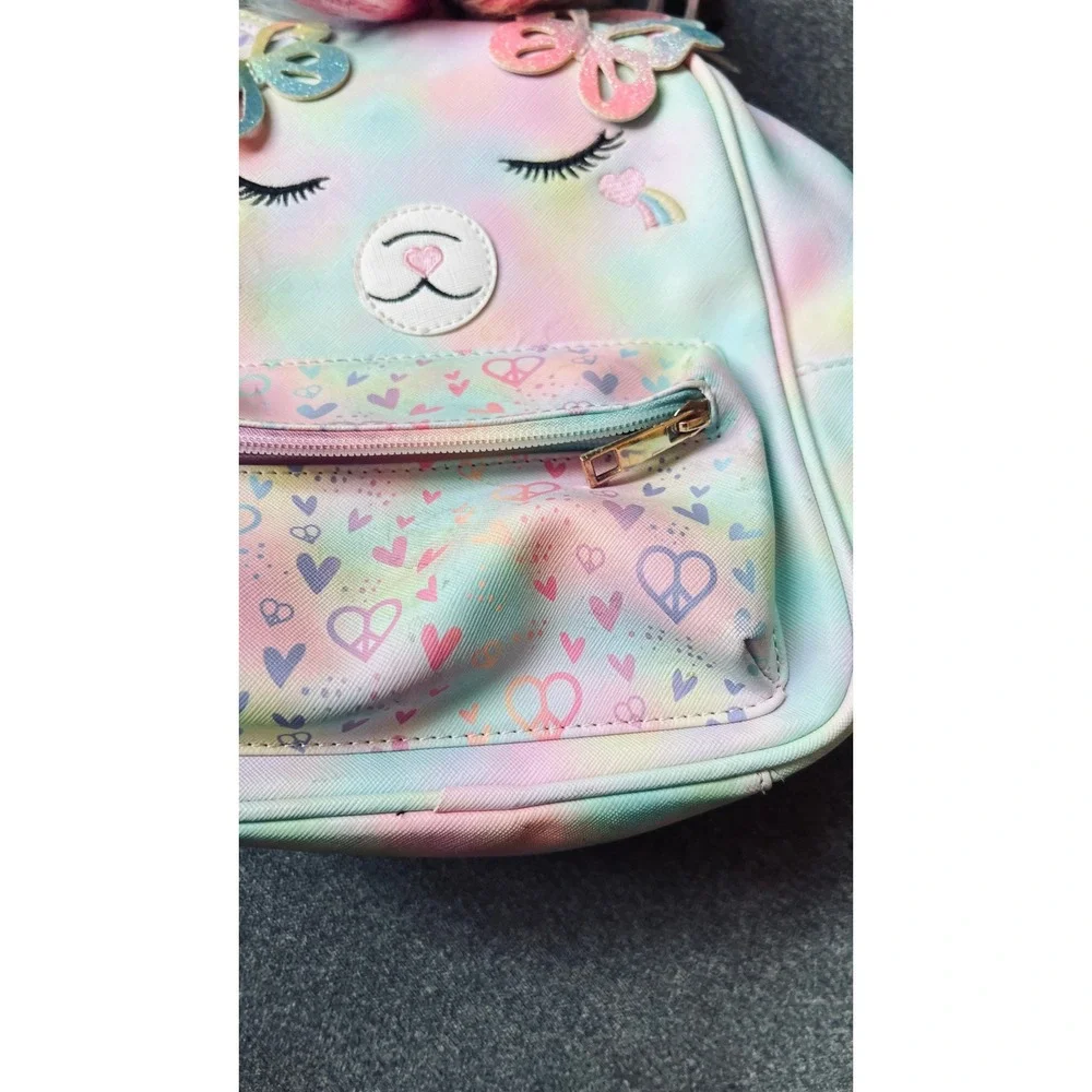 Unbranded Critter Mini Backpack Girls Small Pastel Tie Dye Butterfly Faux Fur